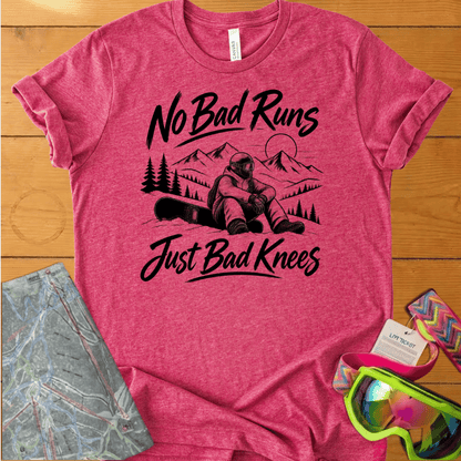 No Bad Runs Just Bad Knees Snowboard t-shirt