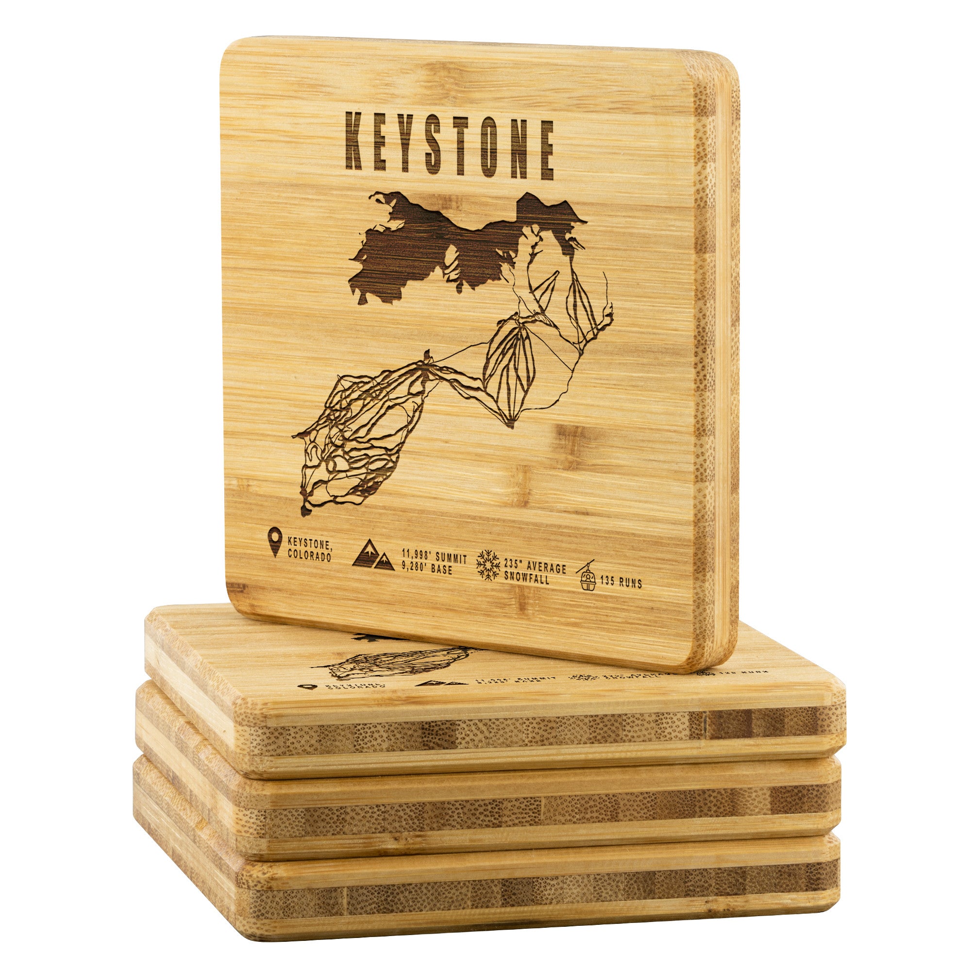 Keystone Colorado Ski Trail Map Bamboo Coaster