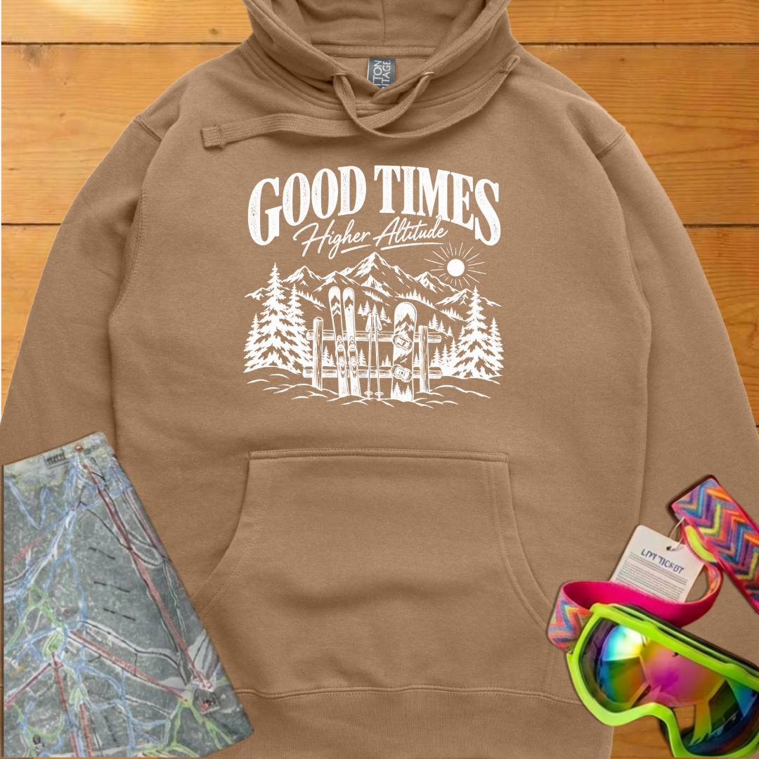 Good Times Higher Altitude Vintage Ski Graphic Hoodie