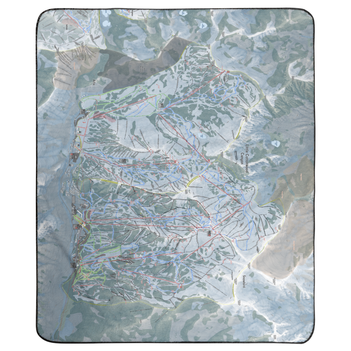 Little Cottonwood Canyon, Utah Ski Resort Map Concert Blanket