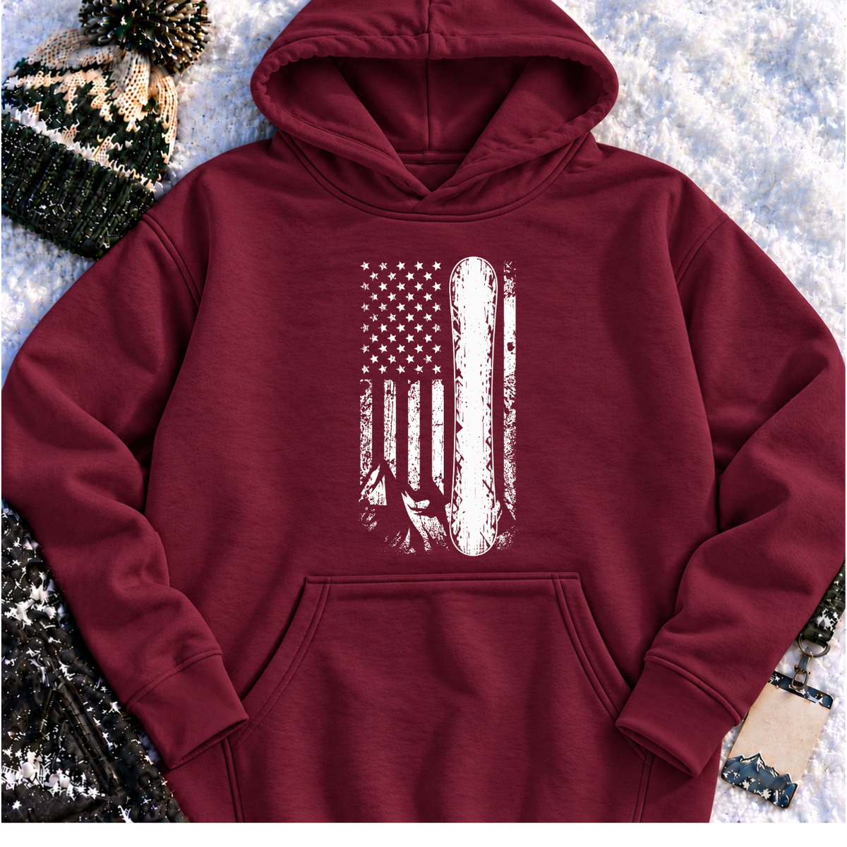 American Flag Snowboard Vintage - Hoodie