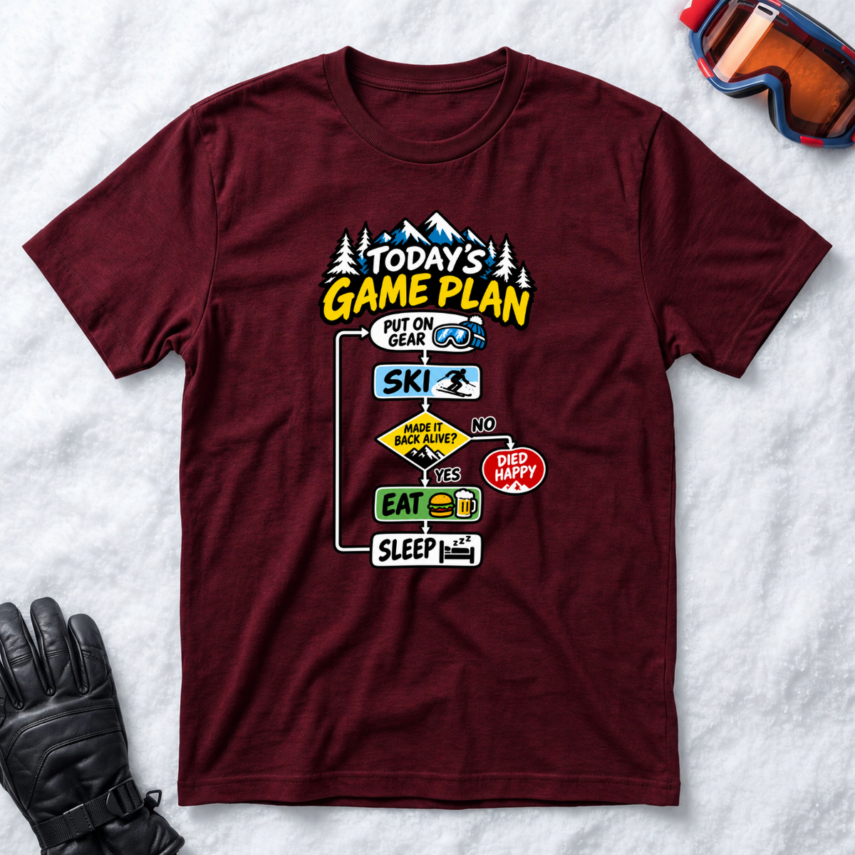 Today's Game Plan Ski Eat Sleep - T-Shirt