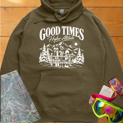 Good Times Higher Altitude Vintage Ski Graphic Hoodie