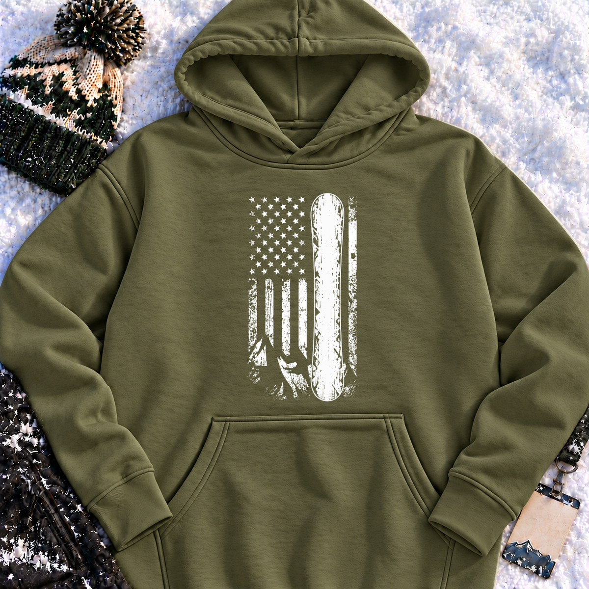 American Flag Snowboard Vintage - Hoodie