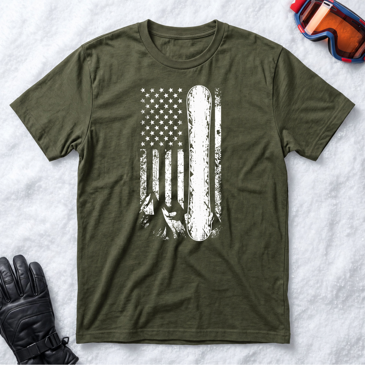 American Flag Snowboard Vintage - T-Shirt