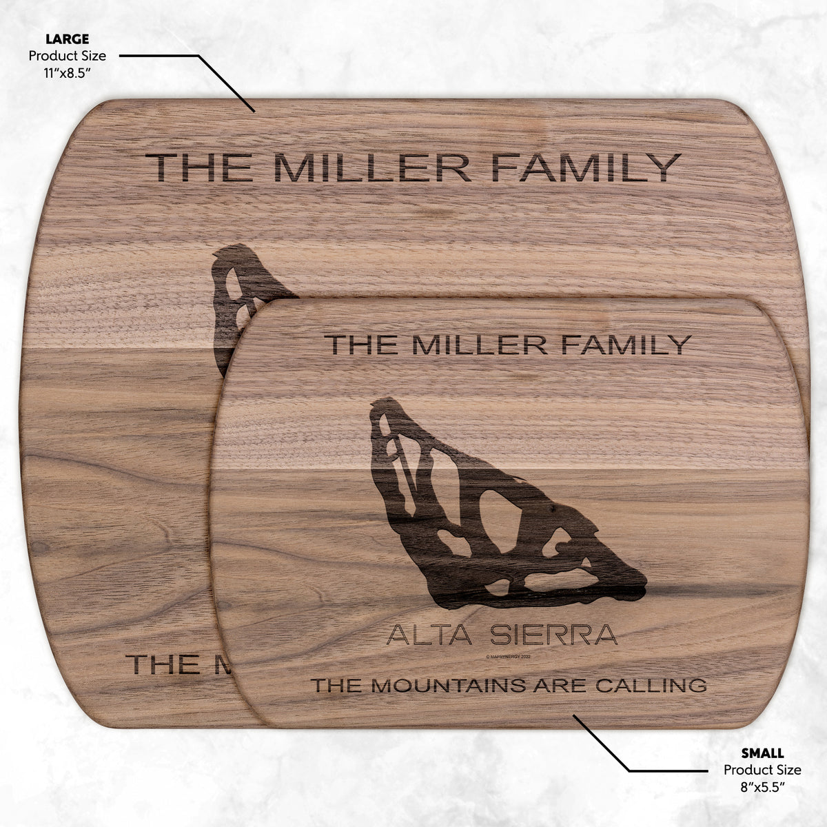 PERSONALIZED ALTA SIERRA , CALIFORNIA SKI TRAIL MAP CUTTING BOARD