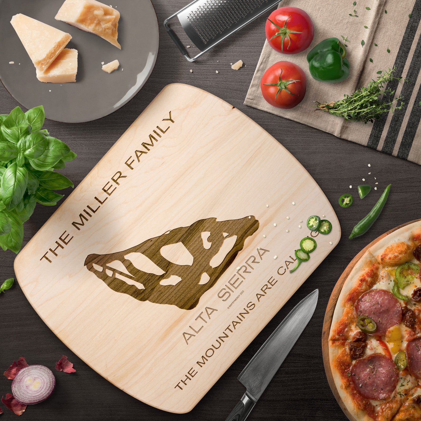 PERSONALIZED ALTA SIERRA , CALIFORNIA SKI TRAIL MAP CUTTING BOARD