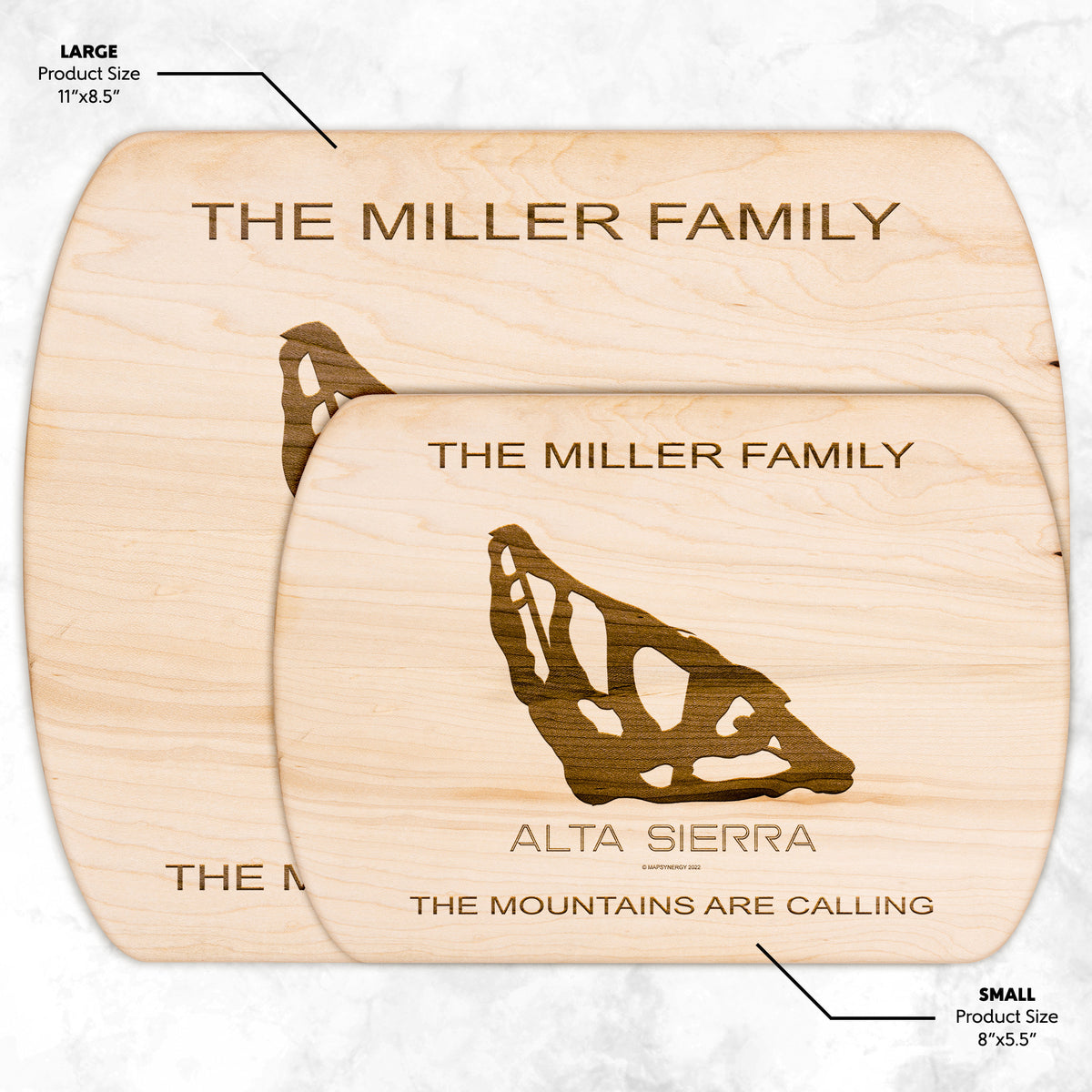 PERSONALIZED ALTA SIERRA , CALIFORNIA SKI TRAIL MAP CUTTING BOARD