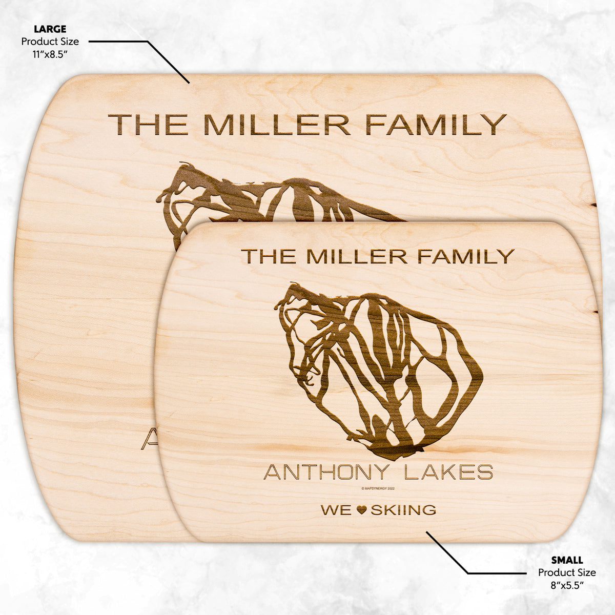 PERSONALIZED ANTHONY LAKES,OREGON SKI TRAIL MAP CUTTING BOARD