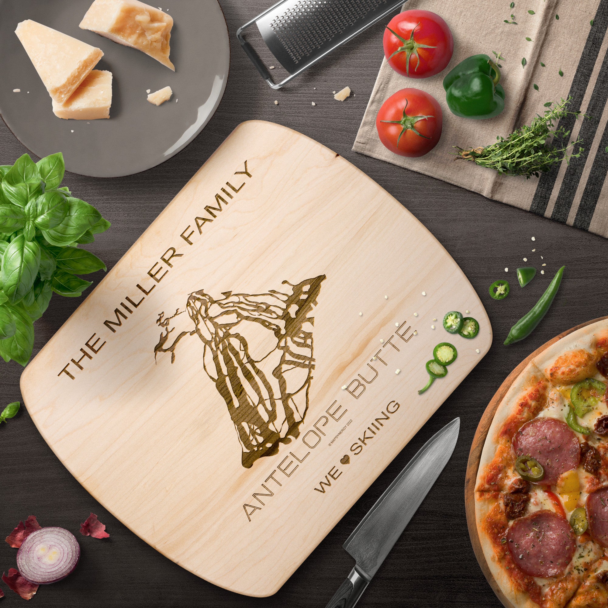 PERSONALIZED Antelope Butte , Wyoming SKI TRAIL MAP CUTTING BOARD