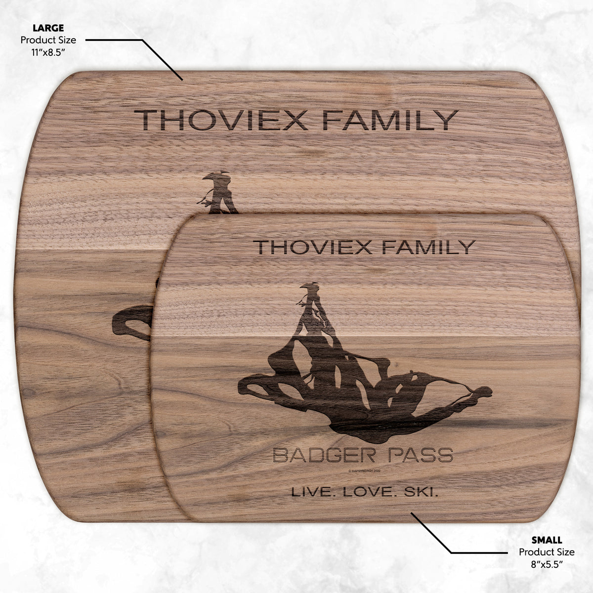 PERSONALIZED BADGER PASS , CALIFORNIA SKI TRAIL MAP CUTTING BOARD