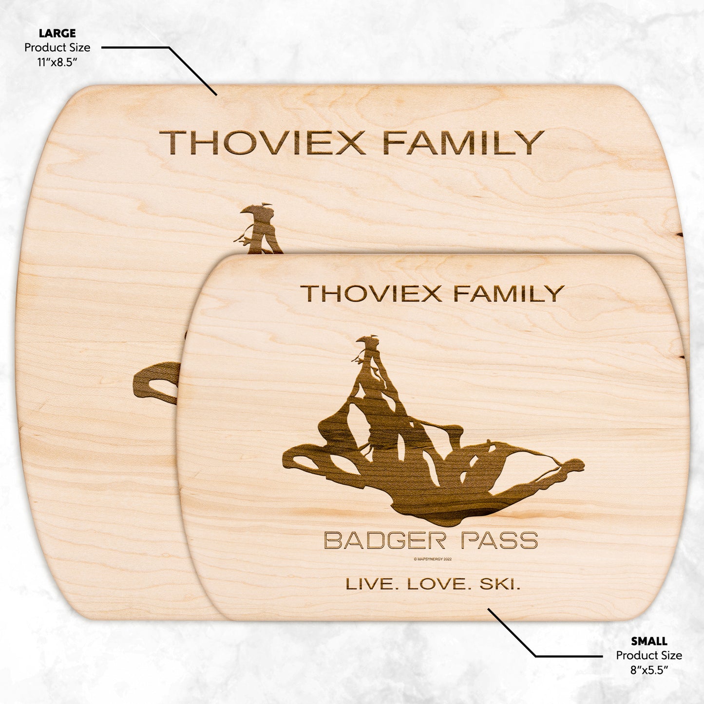 PERSONALIZED BADGER PASS , CALIFORNIA SKI TRAIL MAP CUTTING BOARD