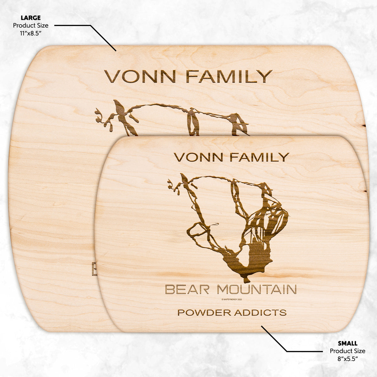 PERSONALIZED BEAR MOUNTAIN , CALIFORNIA SKI TRAIL MAP CUTTING BOARD