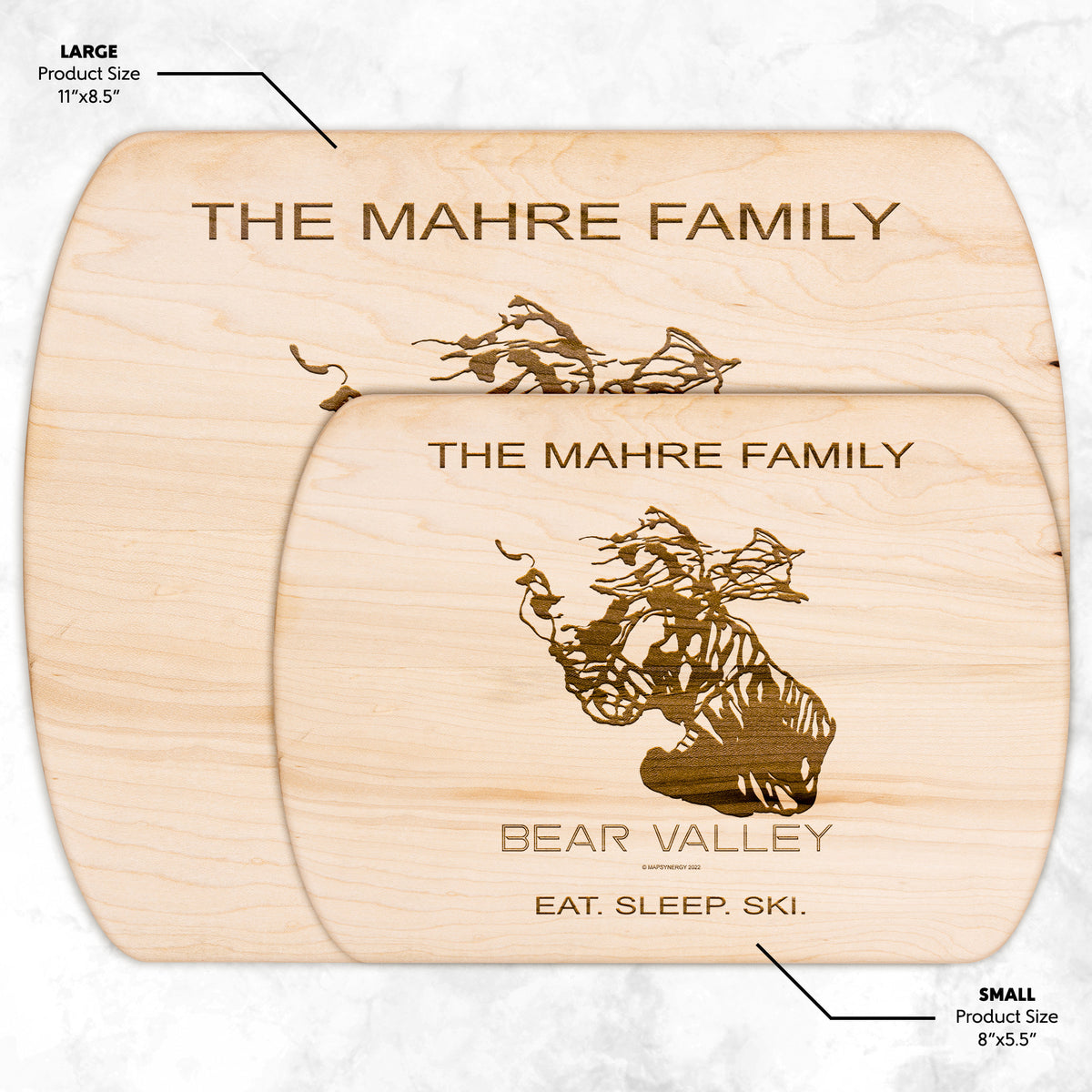 PERSONALIZED BEAR VALLEY, CALIFORNIA SKI TRAIL MAP CUTTING BOARD