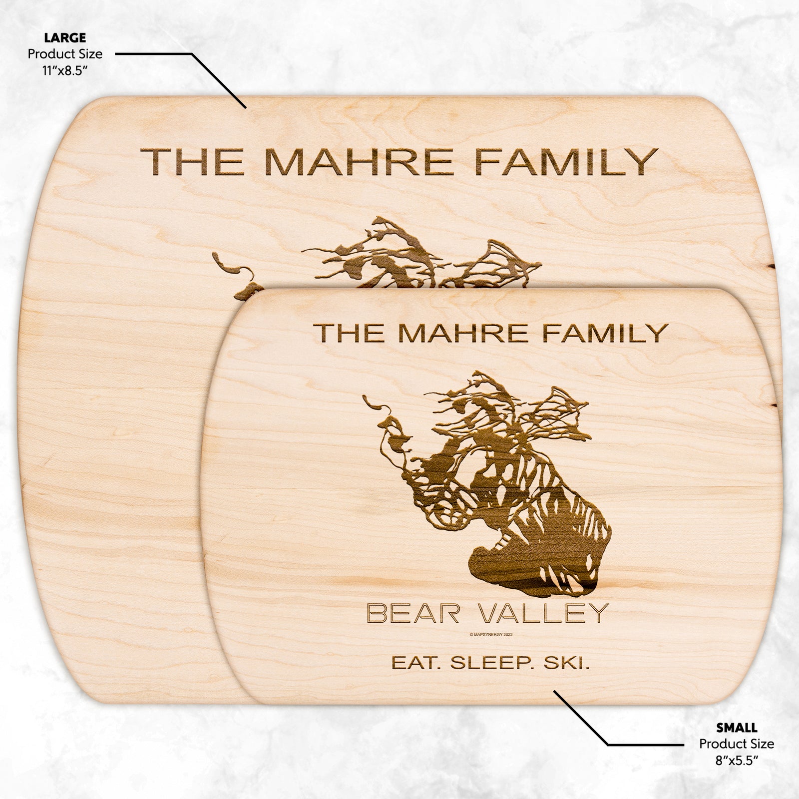 PERSONALIZED BEAR VALLEY, CALIFORNIA SKI TRAIL MAP CUTTING BOARD