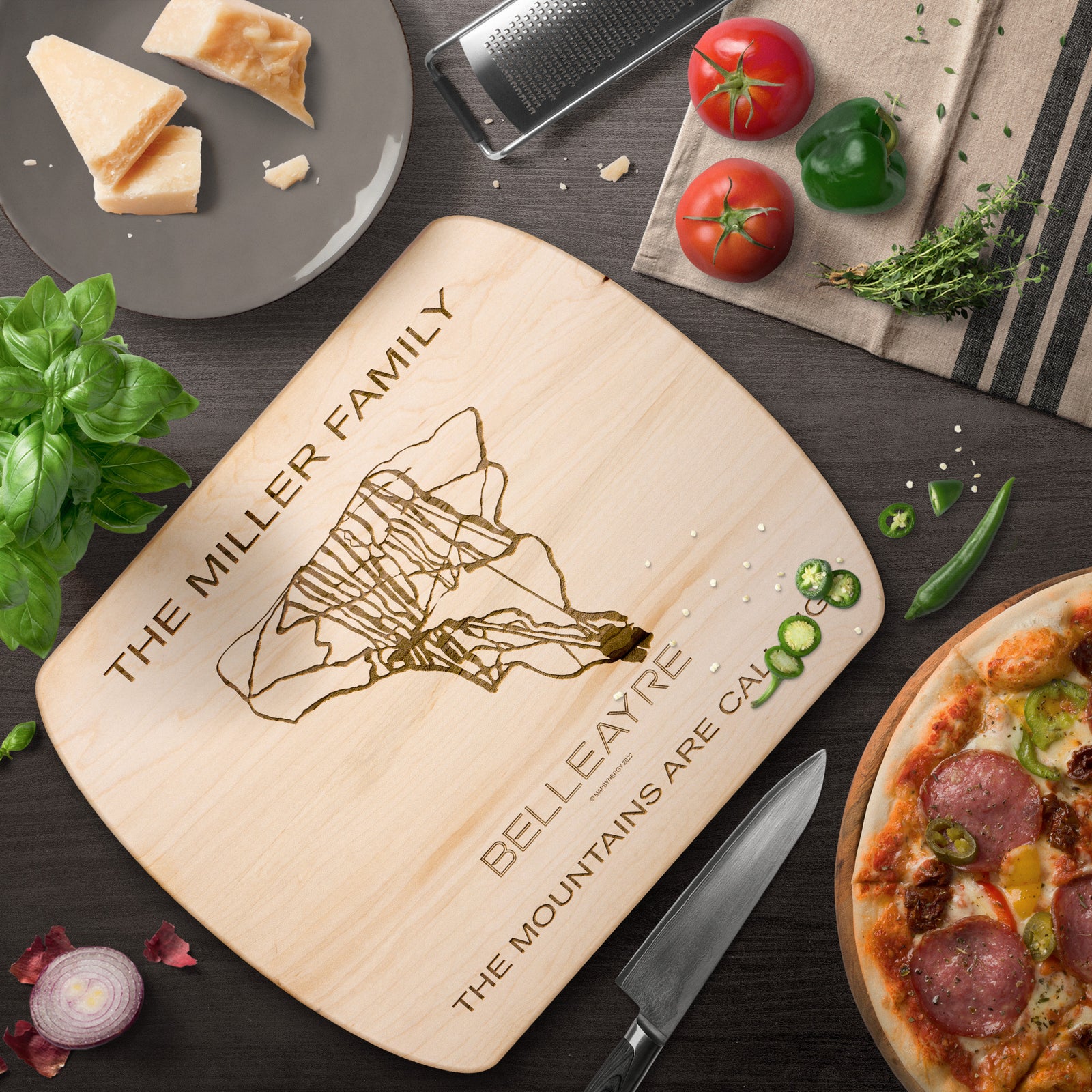 PERSONALIZED BELLEAYRE , New York SKI TRAIL MAP CUTTING BOARD