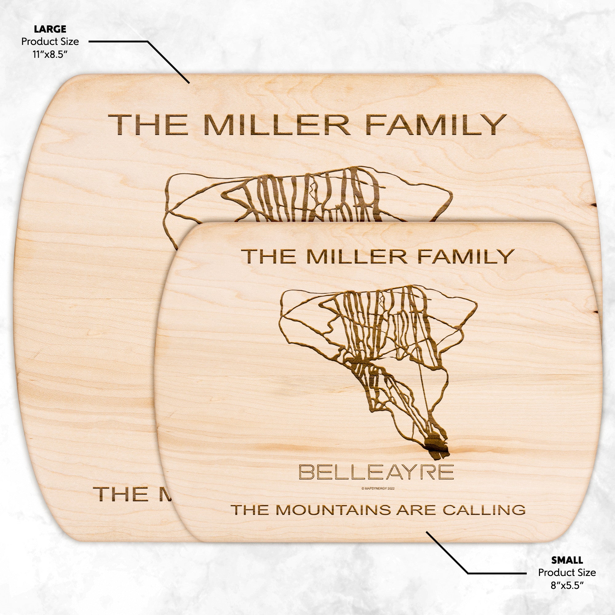 PERSONALIZED BELLEAYRE , New York SKI TRAIL MAP CUTTING BOARD