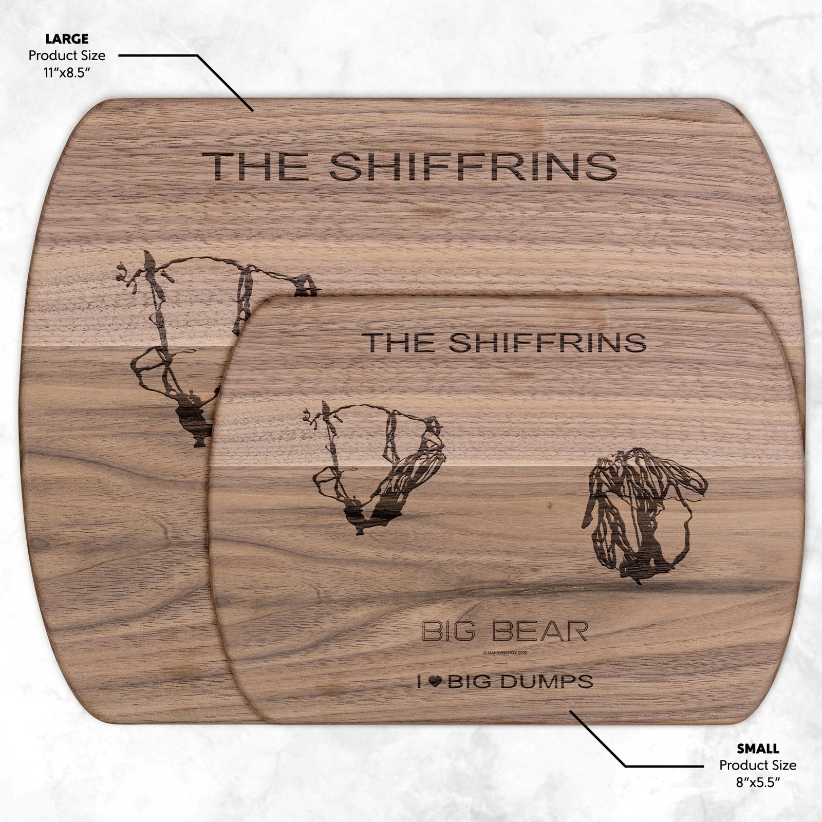 PERSONALIZED BIG BEAR , CALIFORNIA SKI TRAIL MAP CUTTING BOARD