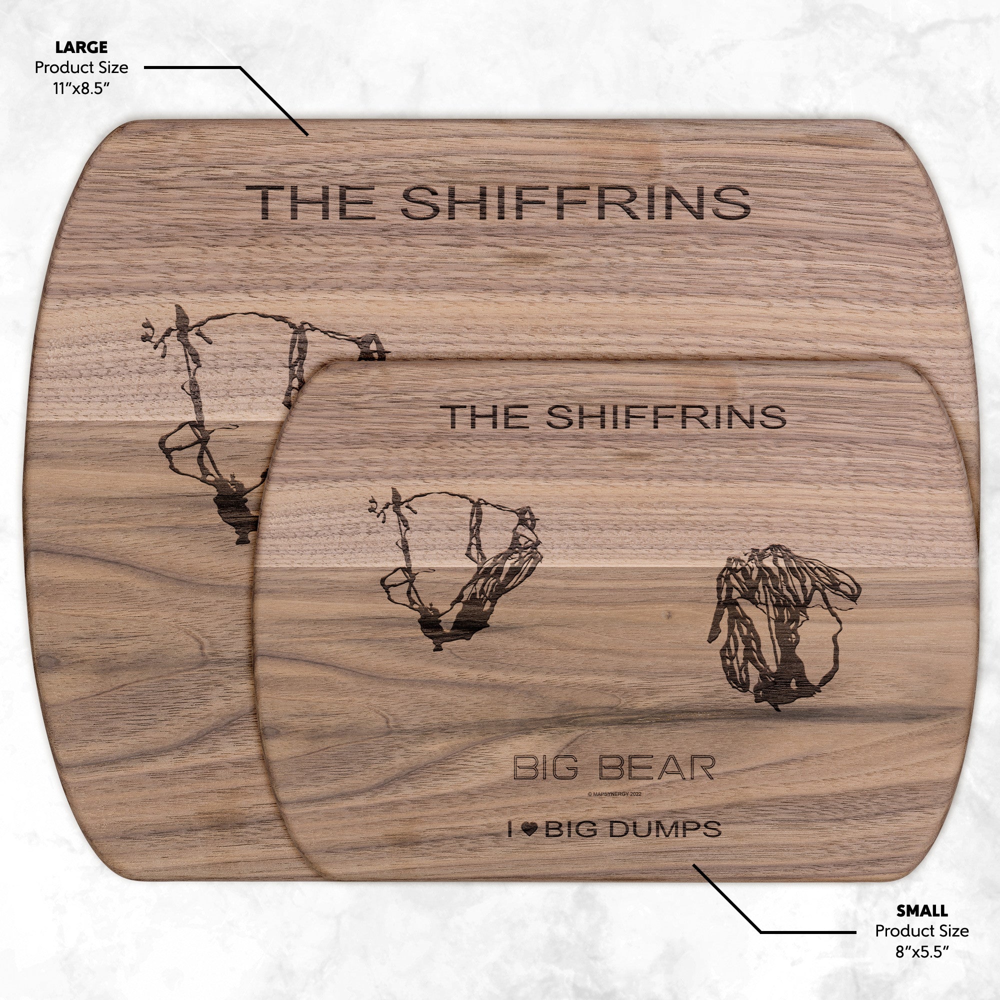 PERSONALIZED BIG BEAR , CALIFORNIA SKI TRAIL MAP CUTTING BOARD