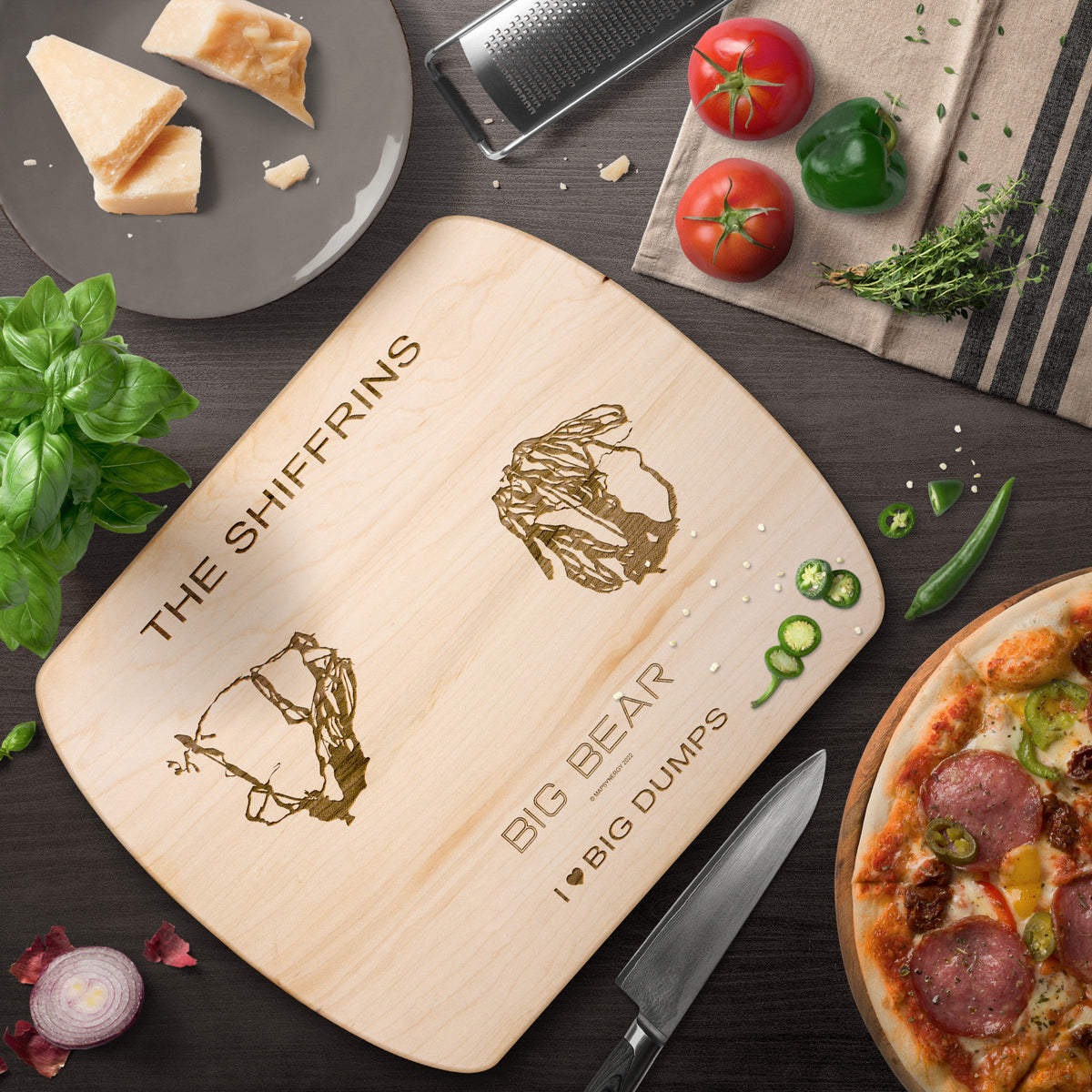 PERSONALIZED BIG BEAR , CALIFORNIA SKI TRAIL MAP CUTTING BOARD