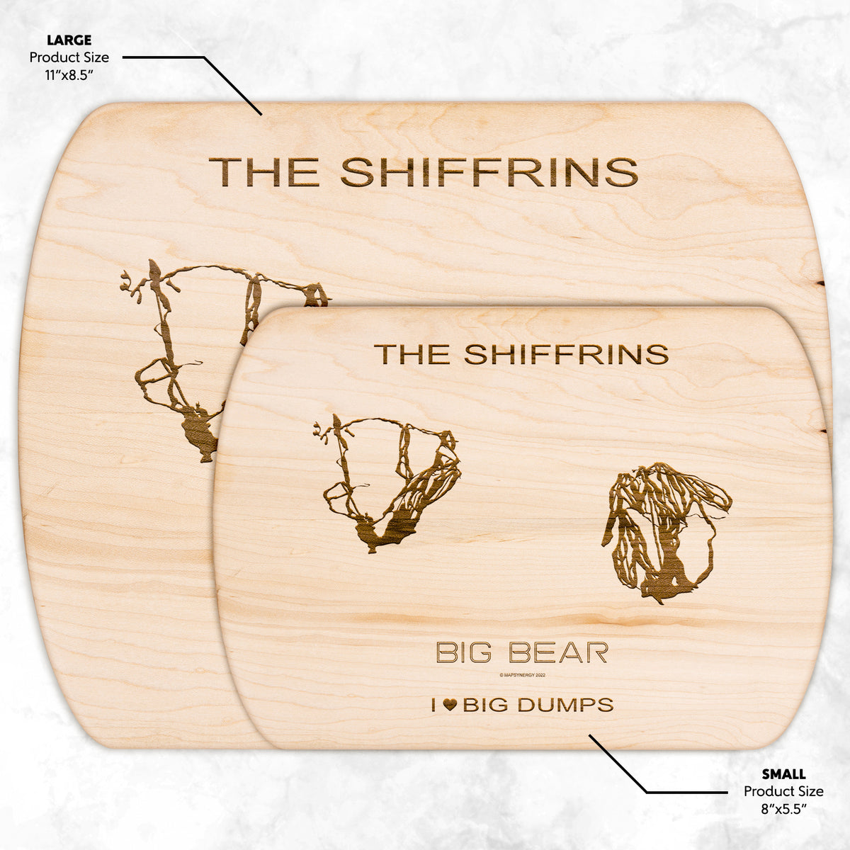 PERSONALIZED BIG BEAR , CALIFORNIA SKI TRAIL MAP CUTTING BOARD