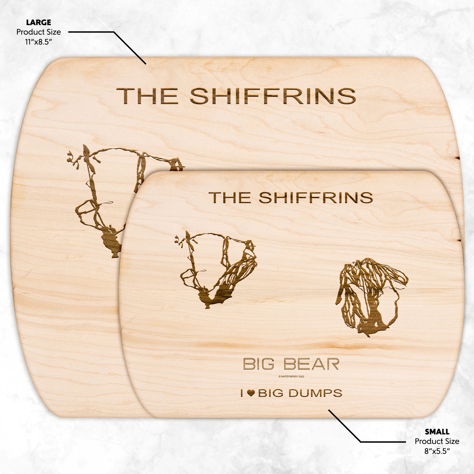 PERSONALIZED BIG BEAR , CALIFORNIA SKI TRAIL MAP CUTTING BOARD