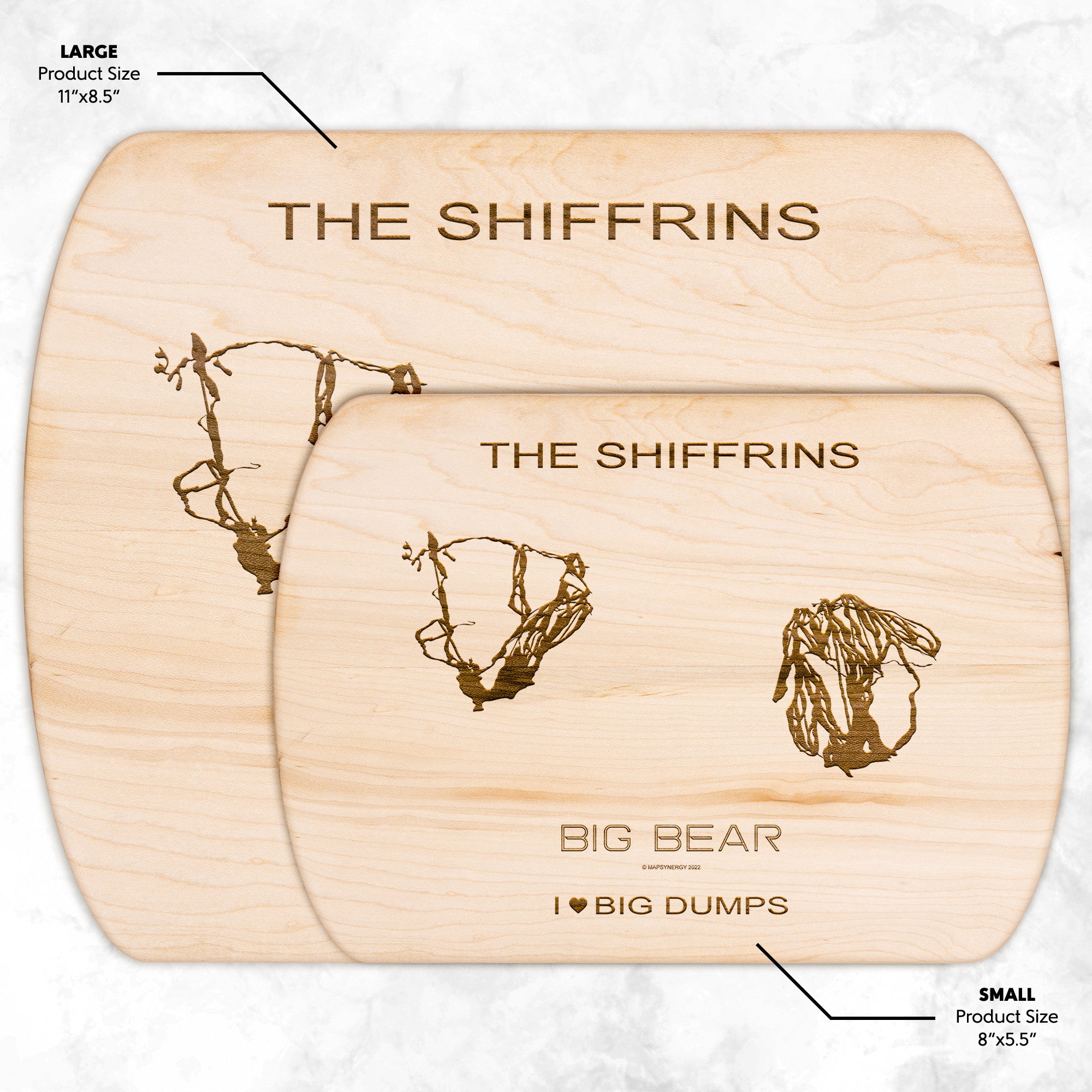 PERSONALIZED BIG BEAR , CALIFORNIA SKI TRAIL MAP CUTTING BOARD
