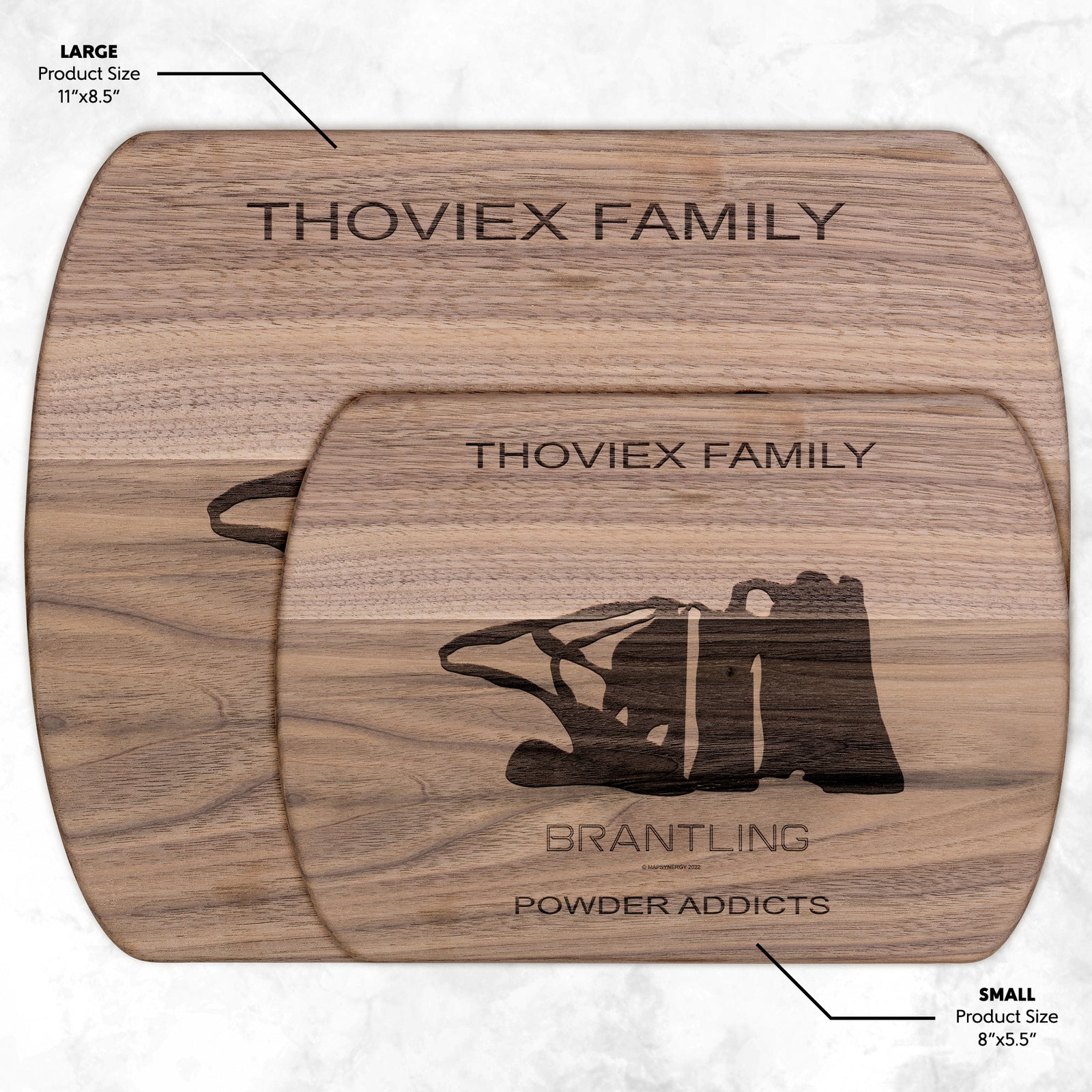PERSONALIZED BRANTLING , NEW YORK SKI TRAIL MAP CUTTING BOARD