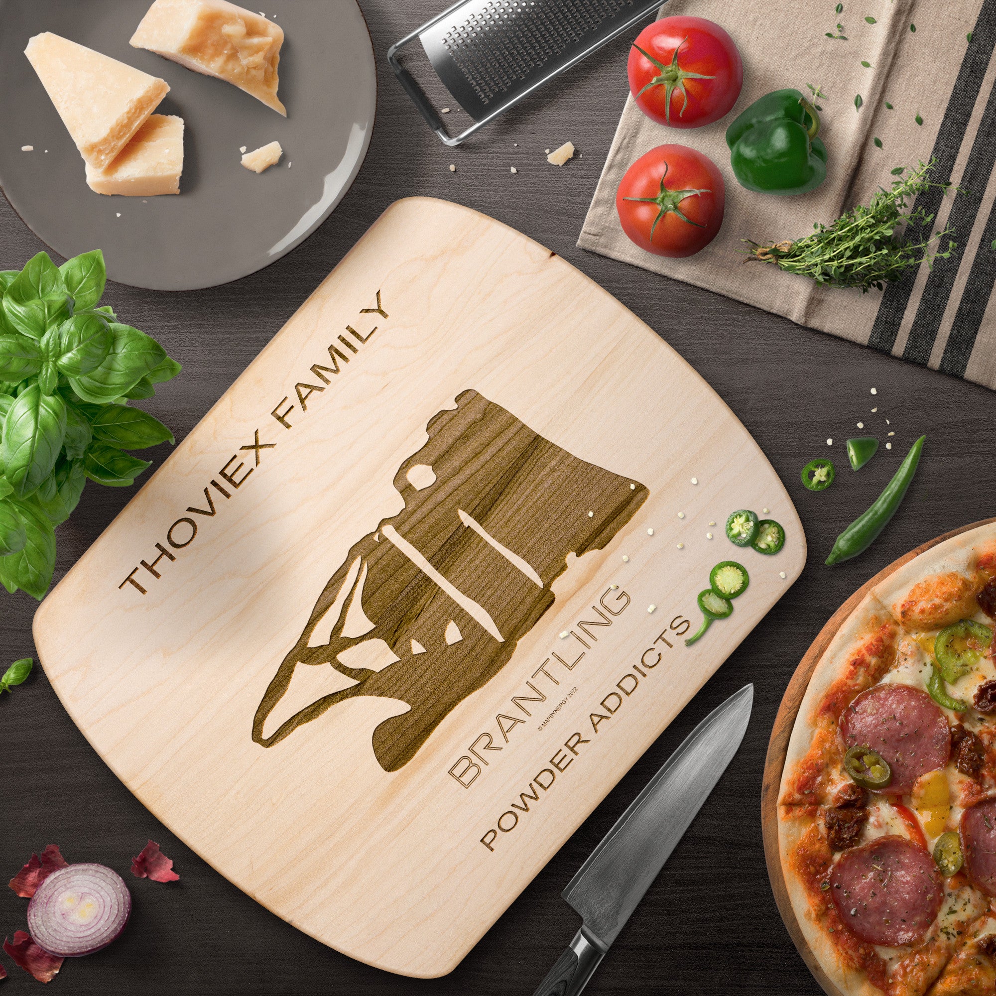 PERSONALIZED BRANTLING , NEW YORK SKI TRAIL MAP CUTTING BOARD