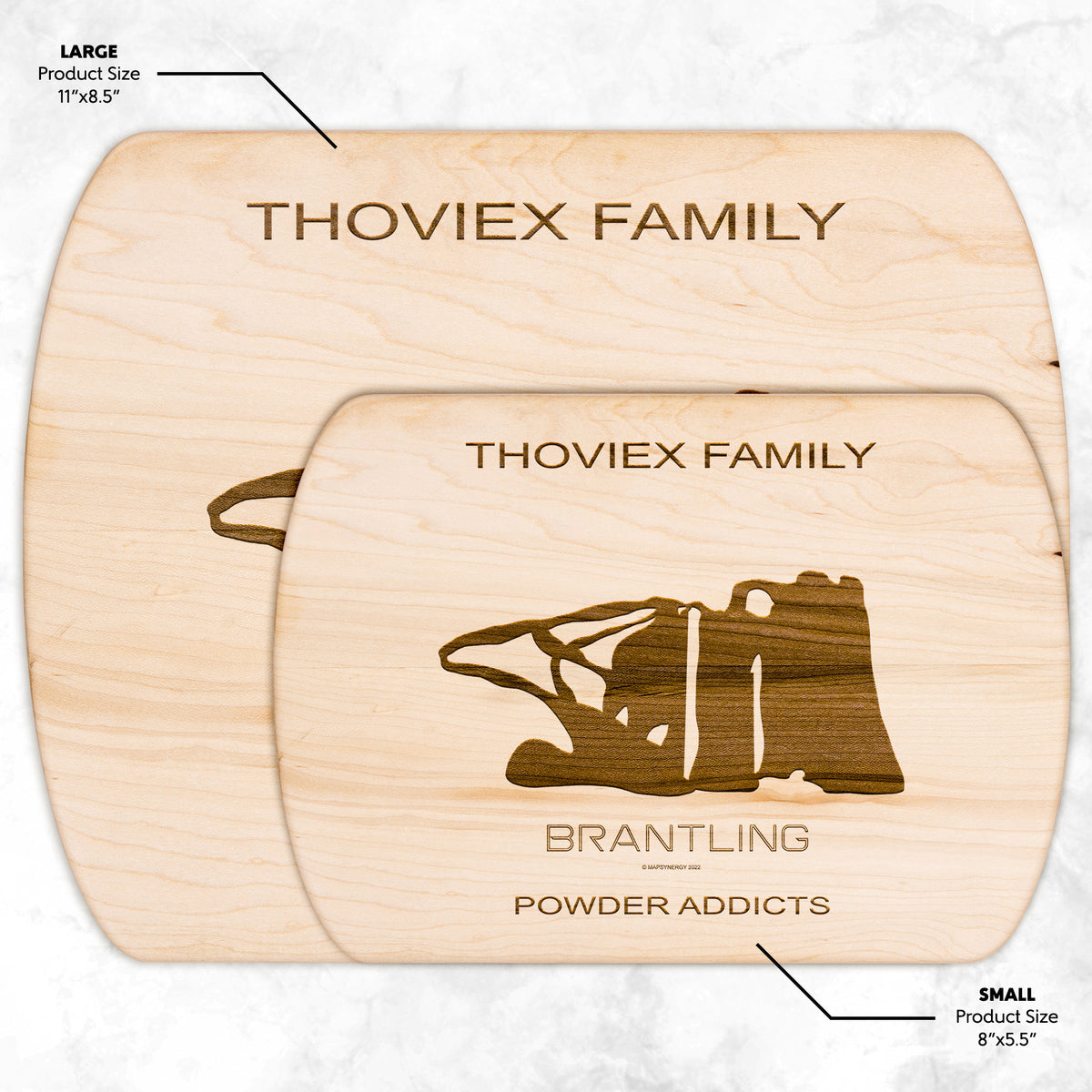 PERSONALIZED BRANTLING , NEW YORK SKI TRAIL MAP CUTTING BOARD