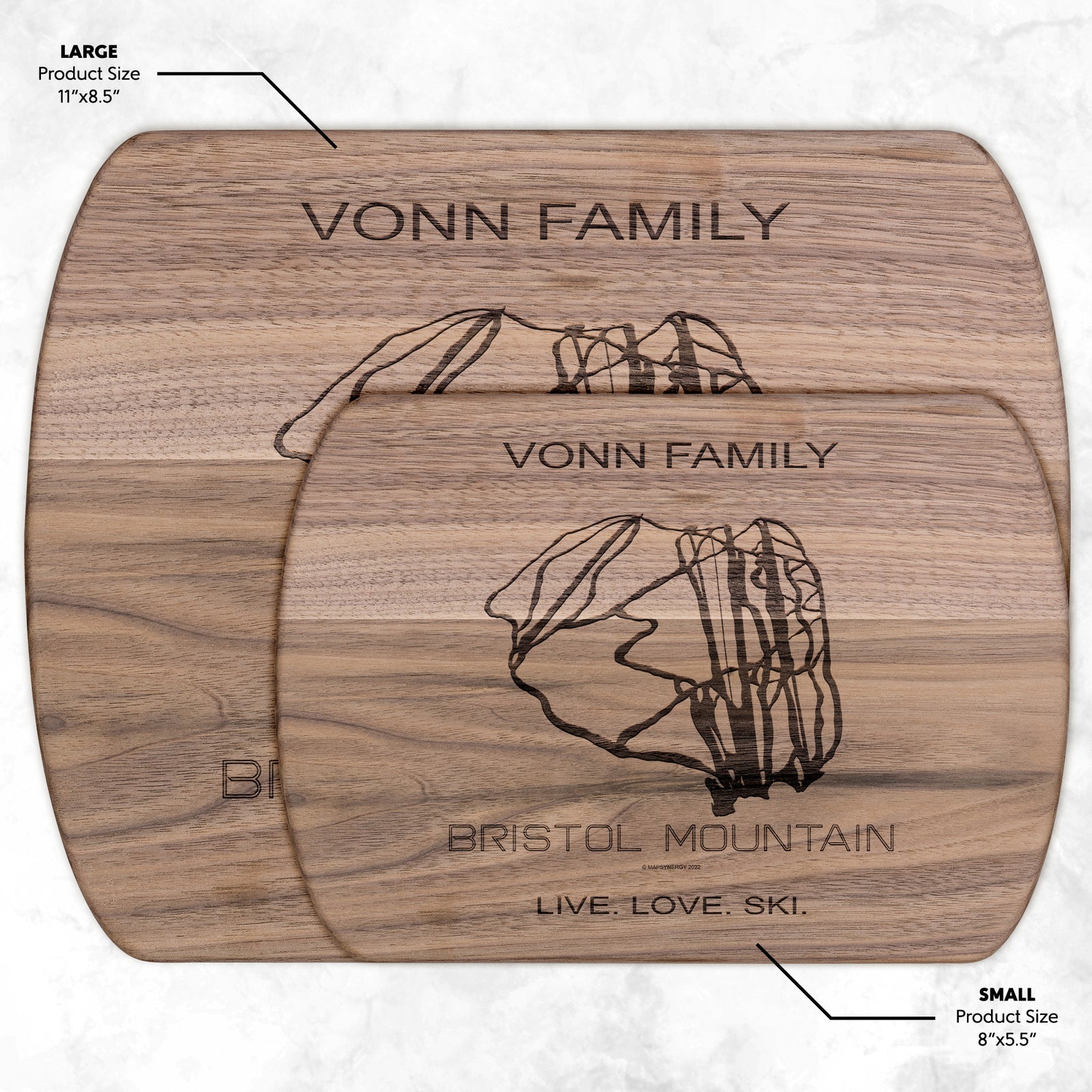 PERSONALIZED BRISTOL MOUNTAIN, NEW YORK SKI TRAIL MAP CUTTING BOARD