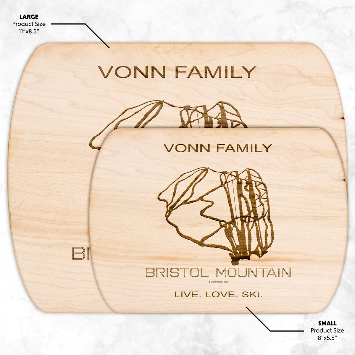 PERSONALIZED BRISTOL MOUNTAIN, NEW YORK SKI TRAIL MAP CUTTING BOARD