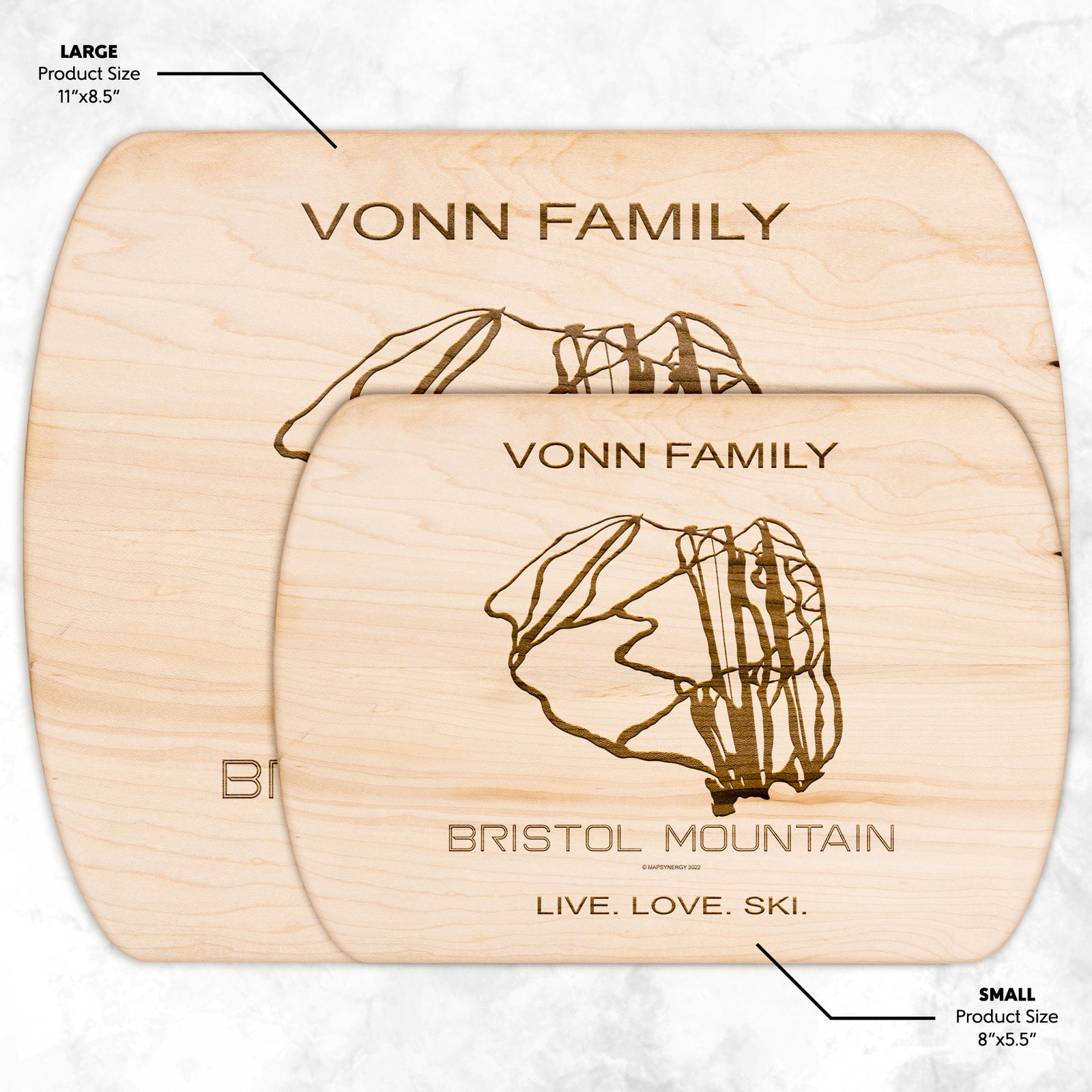 PERSONALIZED BRISTOL MOUNTAIN, NEW YORK SKI TRAIL MAP CUTTING BOARD