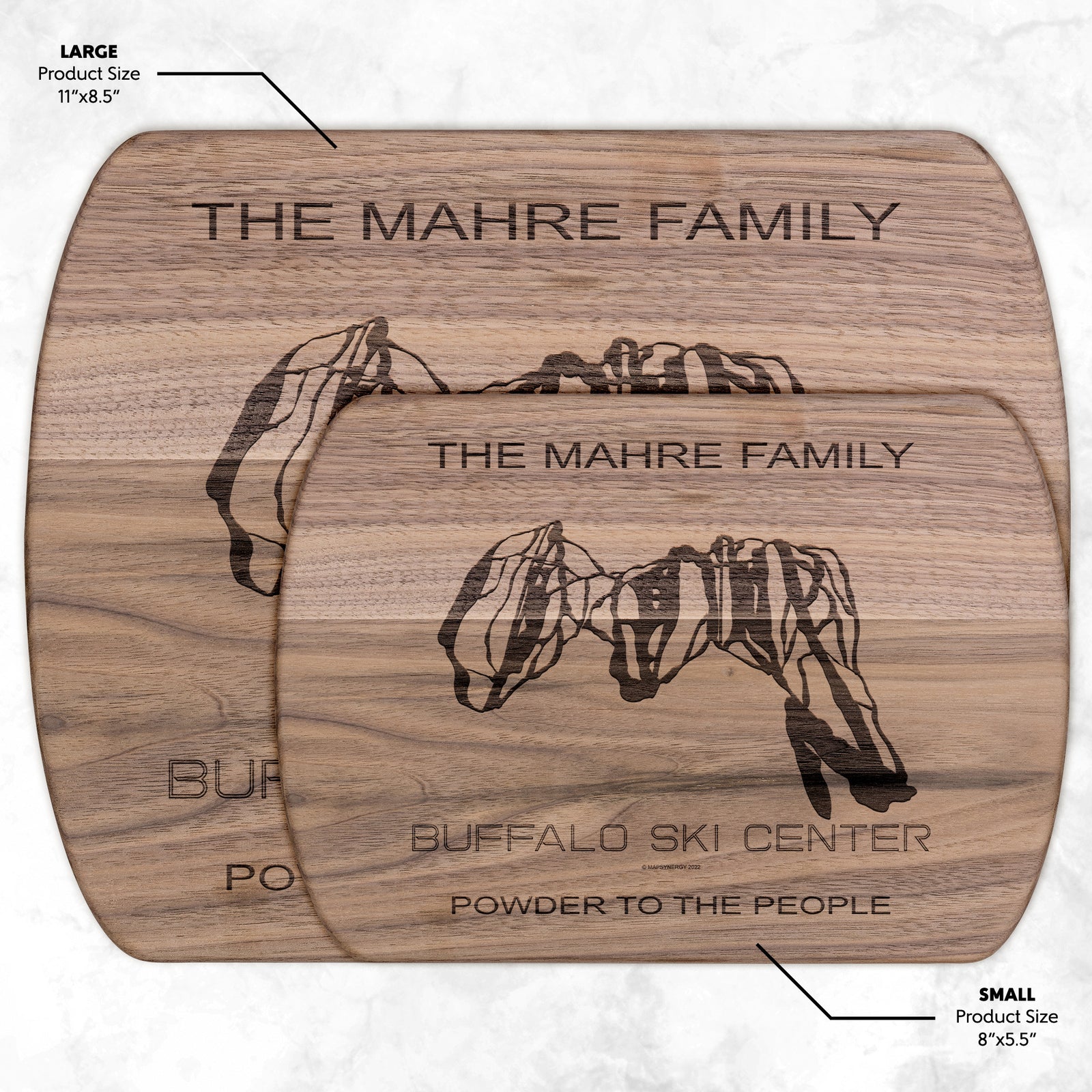PERSONALIZED BUFFALO SKI CENTER, NEW YORK SKI TRAIL MAP CUTTING BOARD