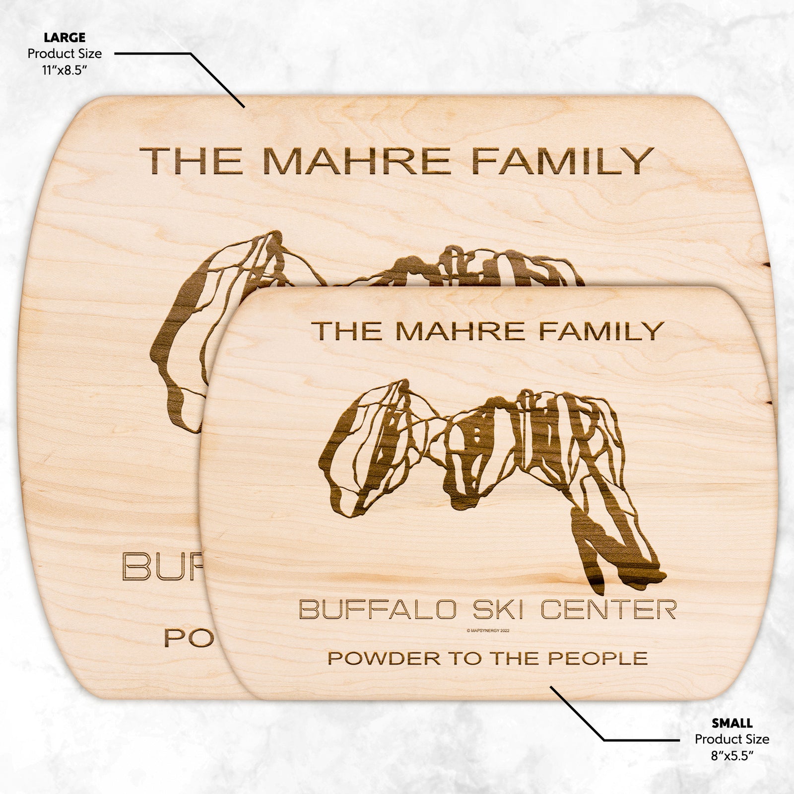 PERSONALIZED BUFFALO SKI CENTER, NEW YORK SKI TRAIL MAP CUTTING BOARD