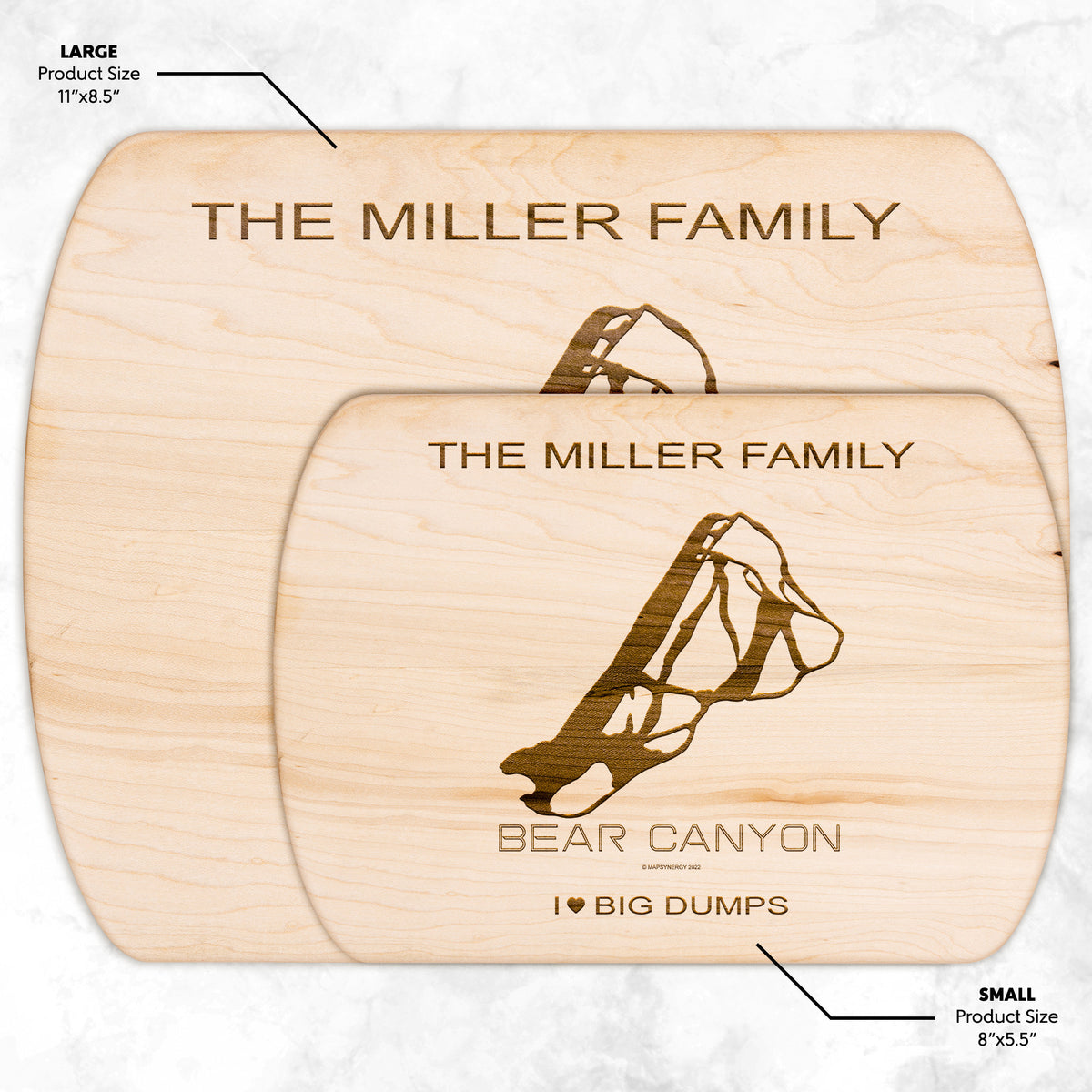 PERSONALIZED Bear Canyon , Montana SKI TRAIL MAP CUTTING BOARD