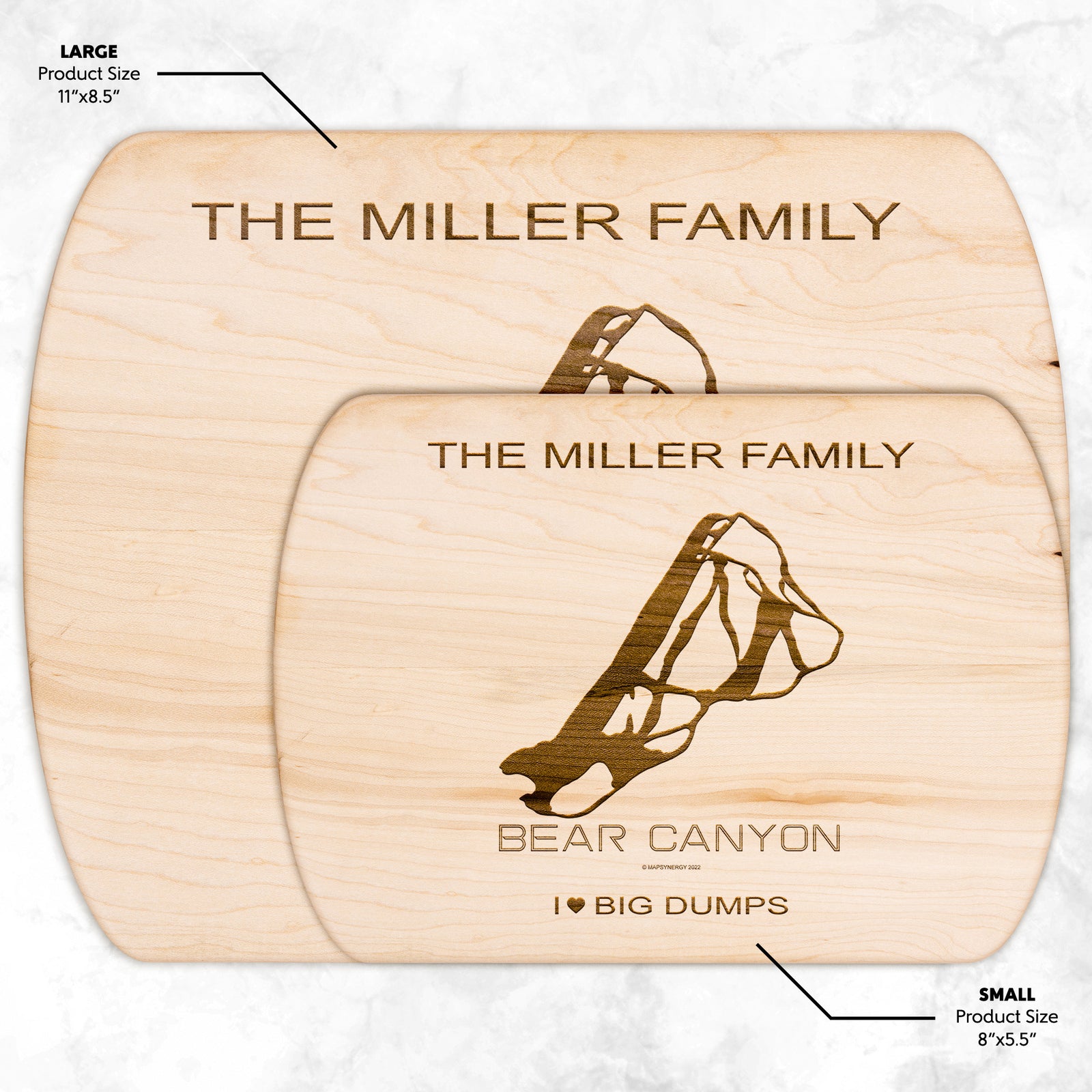 PERSONALIZED Bear Canyon , Montana SKI TRAIL MAP CUTTING BOARD