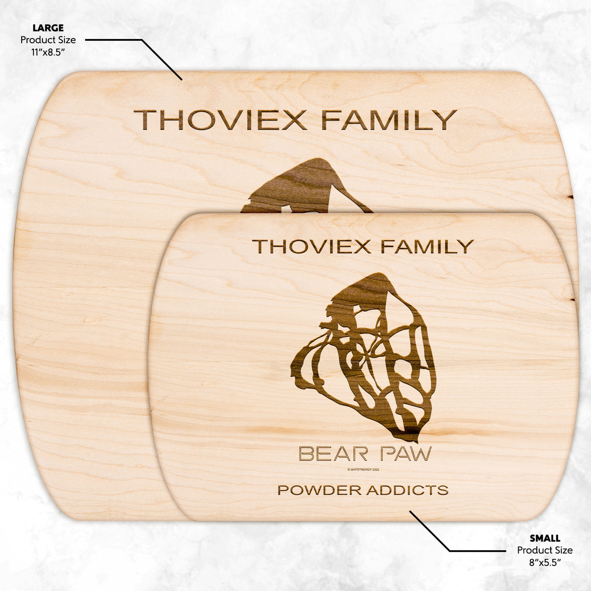 PERSONALIZED Bear Paw , Montana SKI TRAIL MAP CUTTING BOARD