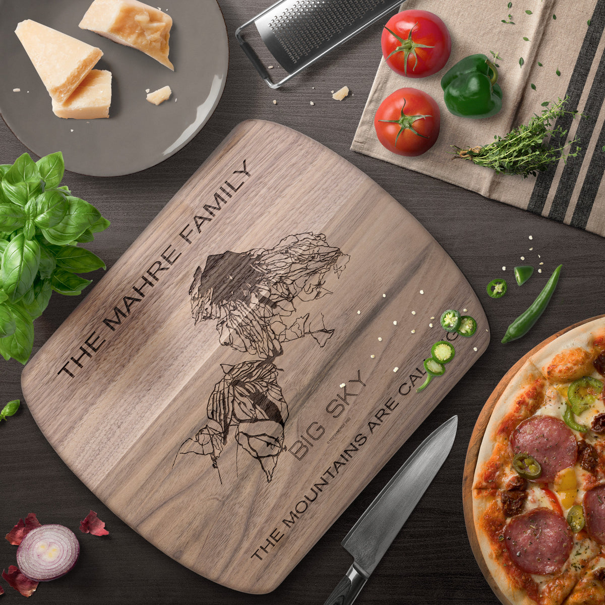 PERSONALIZED Big Sky , Montana SKI TRAIL MAP CUTTING BOARD
