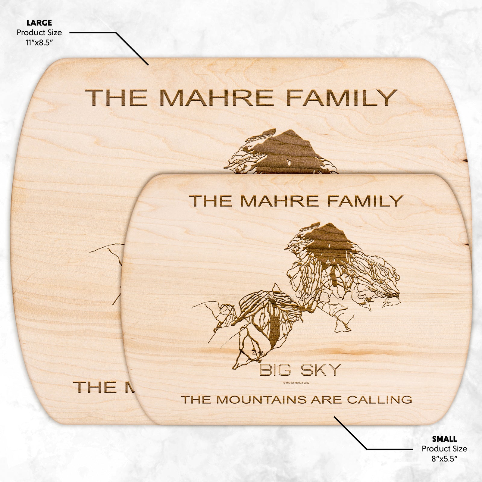 PERSONALIZED Big Sky , Montana SKI TRAIL MAP CUTTING BOARD