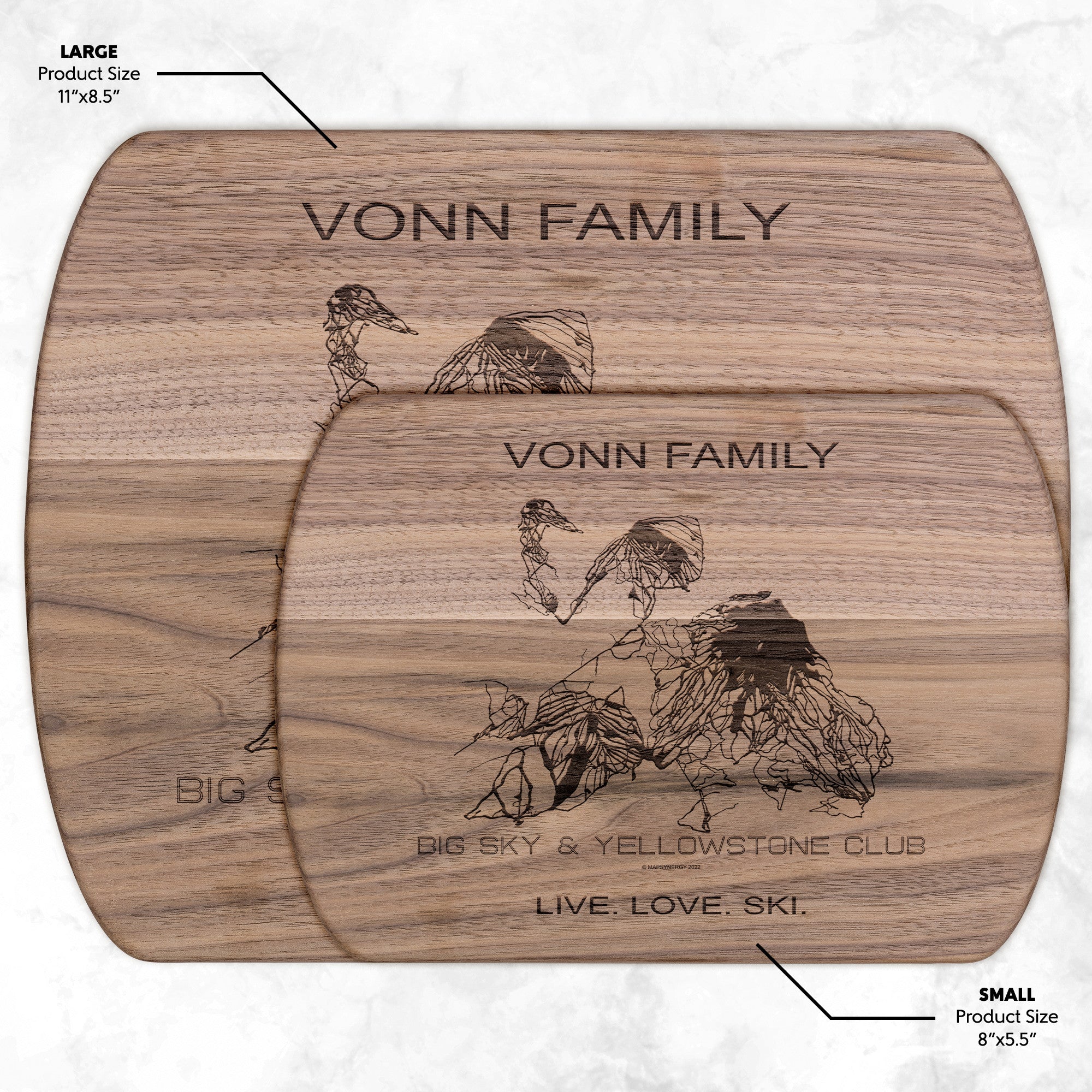 PERSONALIZED Big Sky & Yellowstone Club , Montana SKI TRAIL MAP CUTTING BOARD
