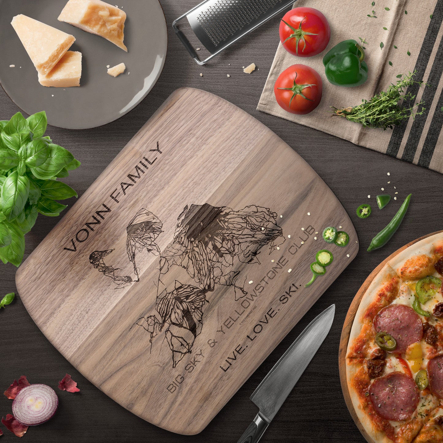 PERSONALIZED Big Sky & Yellowstone Club , Montana SKI TRAIL MAP CUTTING BOARD