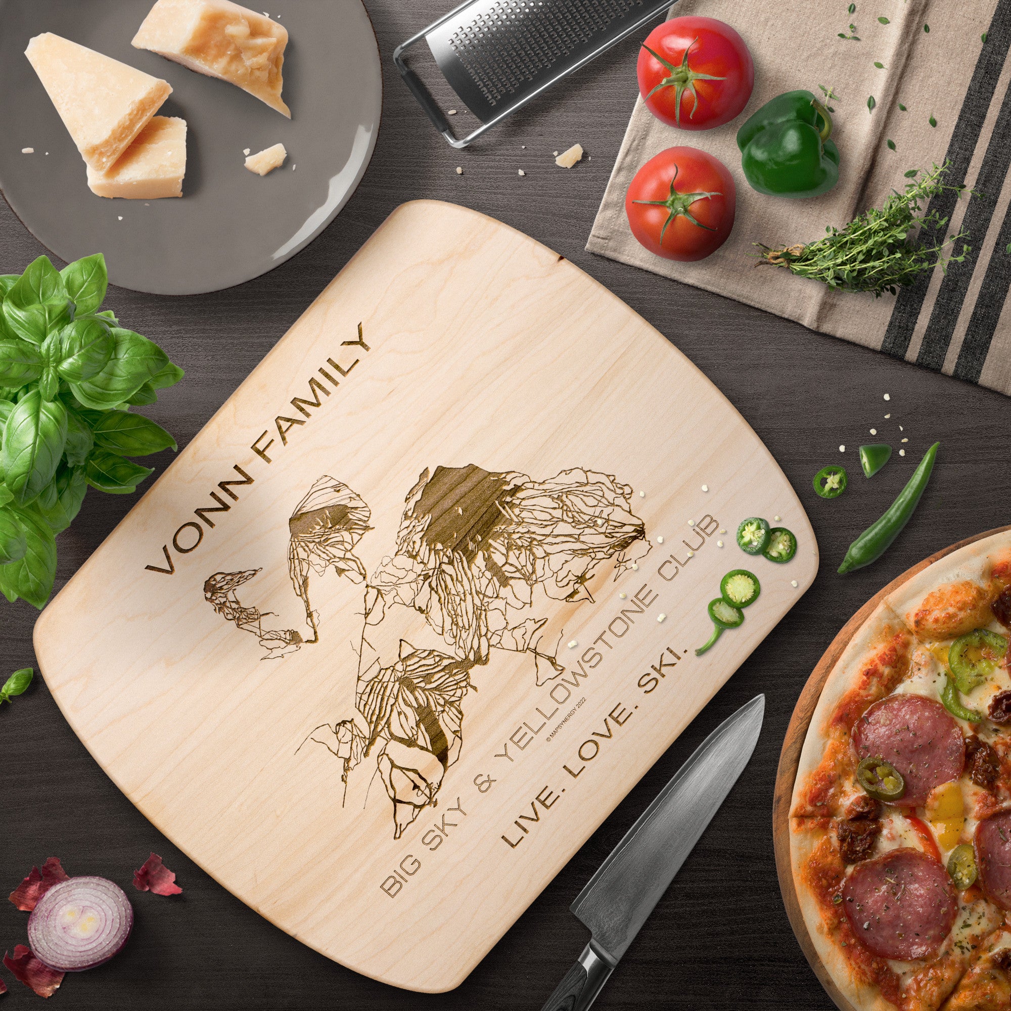 PERSONALIZED Big Sky & Yellowstone Club , Montana SKI TRAIL MAP CUTTING BOARD
