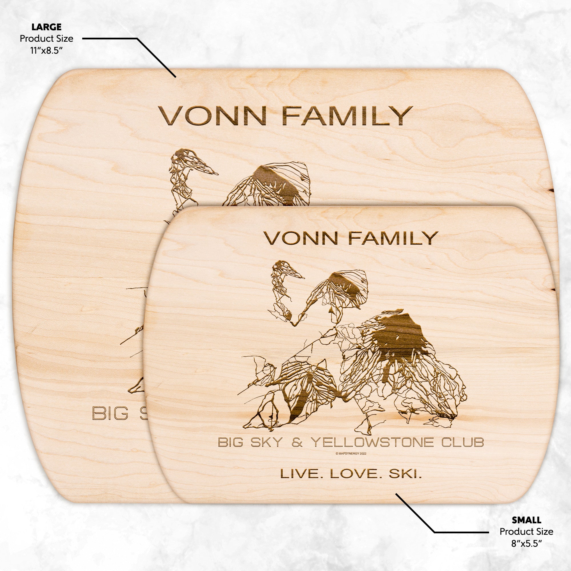 PERSONALIZED Big Sky & Yellowstone Club , Montana SKI TRAIL MAP CUTTING BOARD