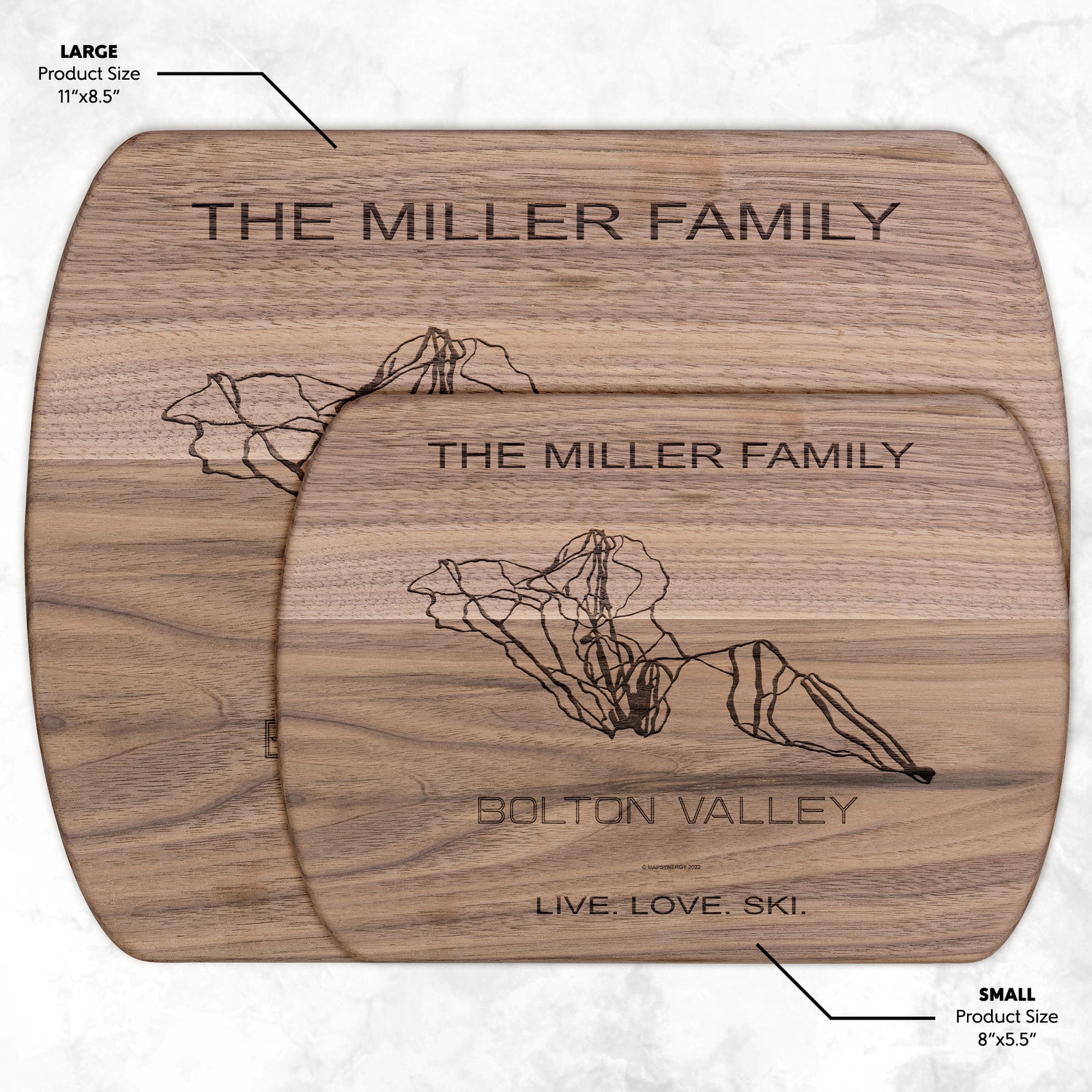 PERSONALIZED BoltonValley , Vermont  SKI TRAIL MAP CUTTING BOARD