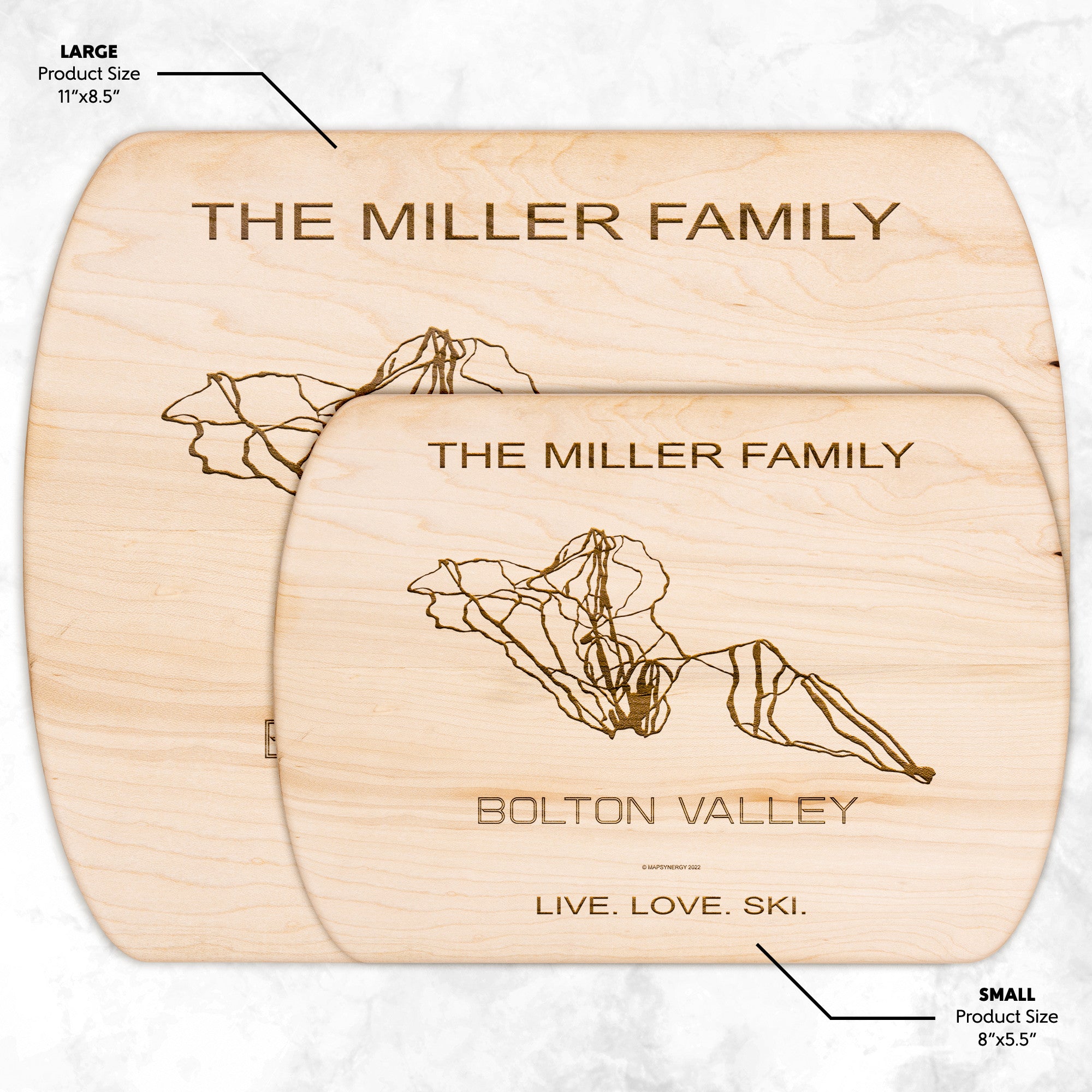PERSONALIZED BoltonValley , Vermont  SKI TRAIL MAP CUTTING BOARD