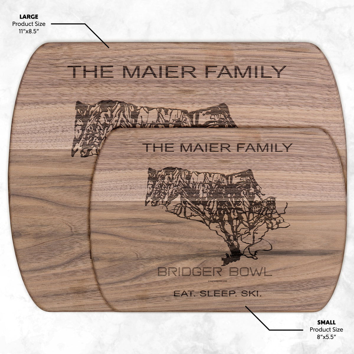 PERSONALIZED Bridger Bowl , Montana SKI TRAIL MAP CUTTING BOARD