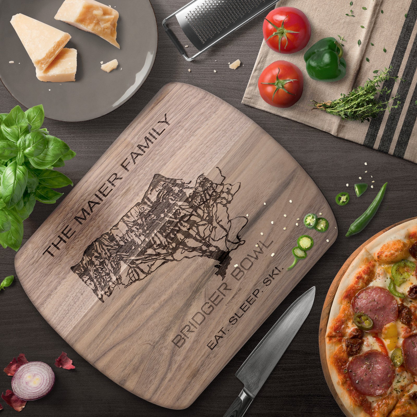PERSONALIZED Bridger Bowl , Montana SKI TRAIL MAP CUTTING BOARD