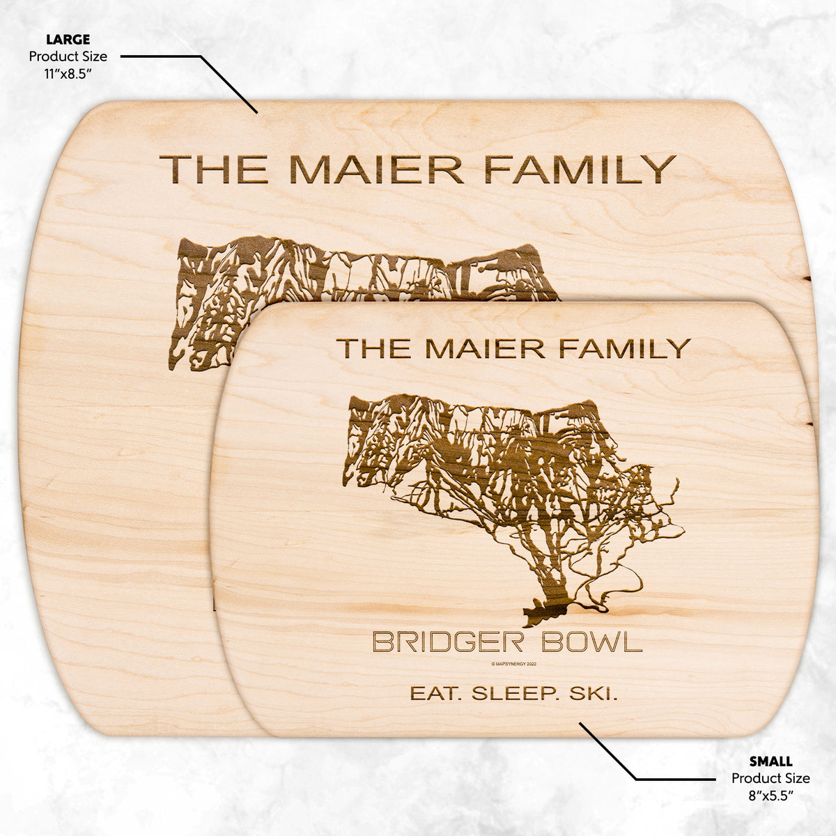 PERSONALIZED Bridger Bowl , Montana SKI TRAIL MAP CUTTING BOARD