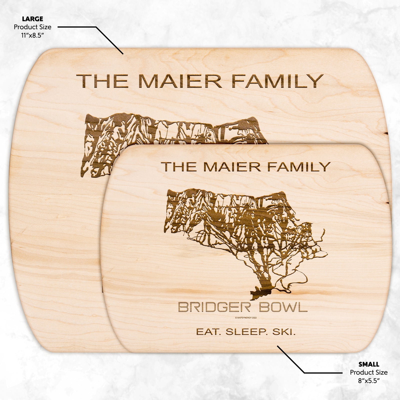 PERSONALIZED Bridger Bowl , Montana SKI TRAIL MAP CUTTING BOARD